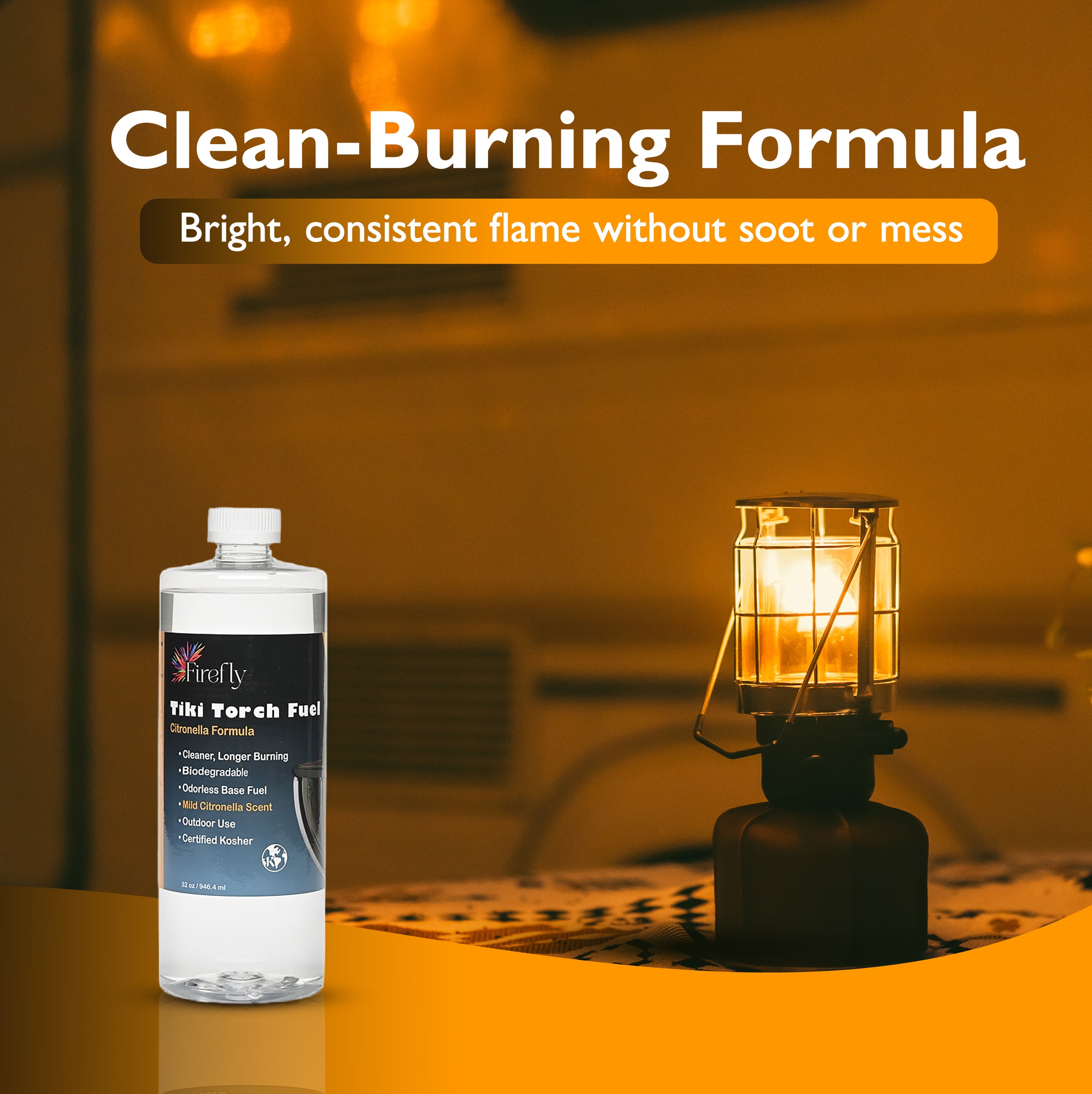 Firefly  Fuel Tiki Torch Fuel, Citronella Oil, Long Burning, Less Smoke, Clear, 32 oz