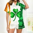 thumbnail image 2 of YWDJ Sleepwear for Women Shorts and Tops St Patricks Day Green Lightweight Clover Short Sleeve Button Down Shirts 2 Piece Shorts Pajamas L, 2 of 6