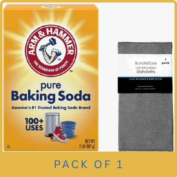 ARM & HAMMER Pure Baking Soda for Baking, Cleaning & Deodorizing, 2 lb Box with Microfiber Solid Color Towel by BundleEase