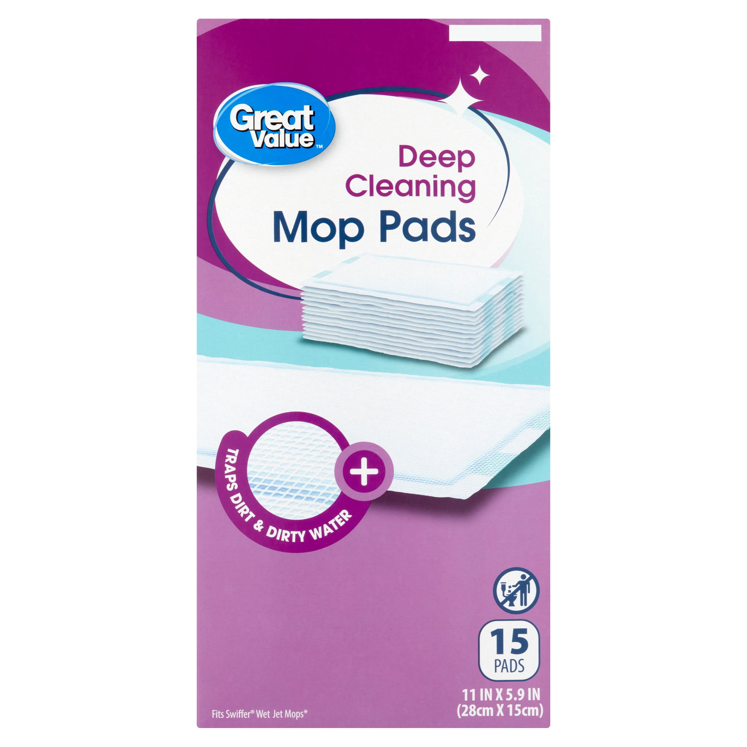 Great Value Deep Clean Mop Pads, 15 Count