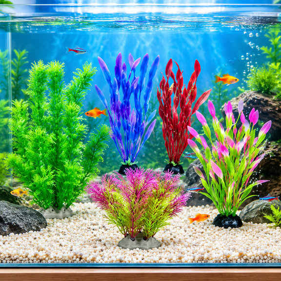 GlamourGaze Aquarium Seaweed Plants Decorations 5 Pack, 13.78" Tall Artificial Fish Tank Ornaments, 2 Colors 3 Small