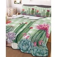 thumbnail image 3 of Quilts Full Size Bedding Set, Cactus Tropical Watercolor Lightweight Quilted Comforter, Sage Green Plaid Summer Soft Reversible Bedspread Coverlet with Pillow Covers for All Season, 78" x 90", 3 of 7