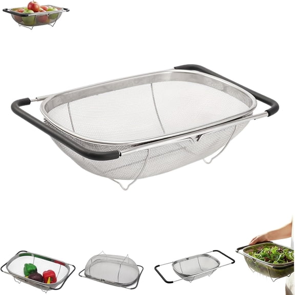 Over Sink Colander Stainless Steel Fine Mesh Expandable Handles