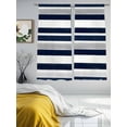 thumbnail image 4 of Navy Blue White Striped Semi Sheer Window Curtains 63 Inches Long, Grey Farmhouse Stripe Abstract Art Rod Pocket Voile Silky Chiffon Curtain Light Filtering Drapes for Living Room, 52"x63", 2 Panels, 4 of 9