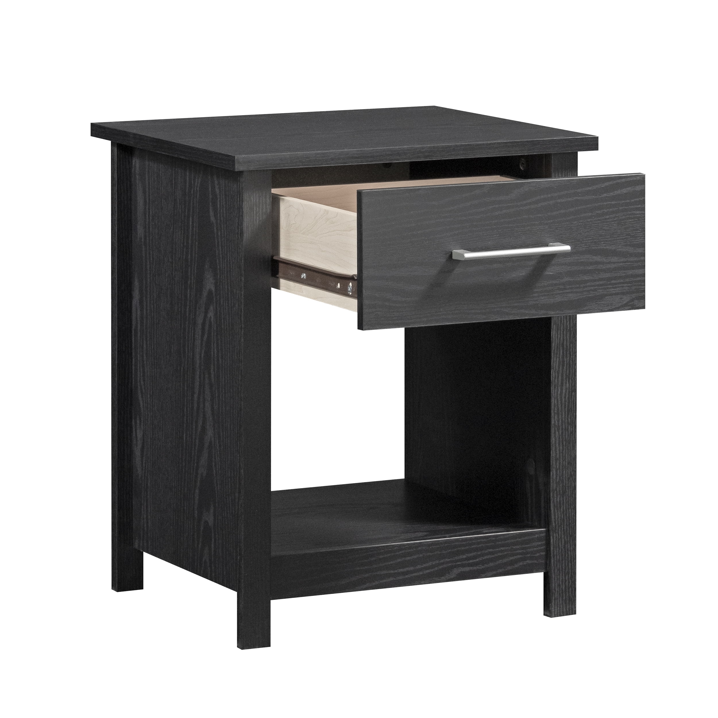Mainstays Hillside Nightstand with Drawer and Open Storage, Black Finish