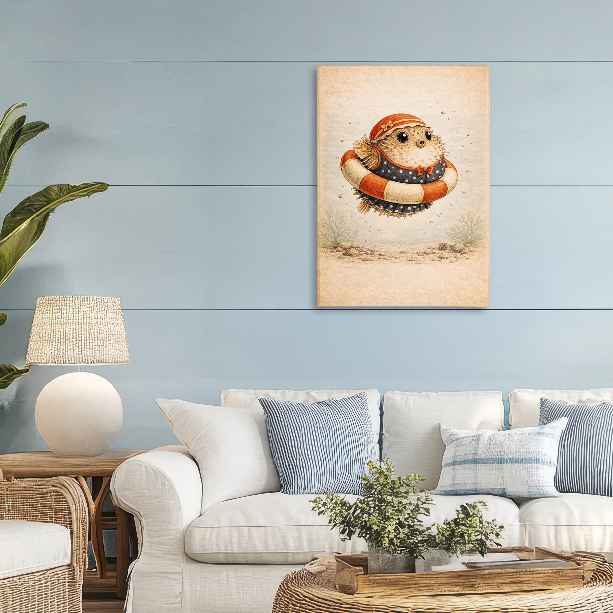 Stupell Industries Pufferfish Of Maritime Bathing Society Canvas Wall Art, design by Grotto Studios