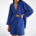 thumbnail image 2 of 2022 Autumn Long Sleeve Shirt Pajamas European And American Cotton Linen Loose Shorts Two-piece Suit Women's Household Clothing Blue S, 2 of 5