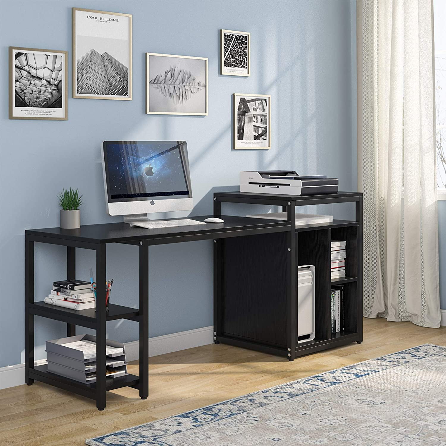 Tribesigns 47 Inch Computer Desk with Storage Shelves, Home Office Desk