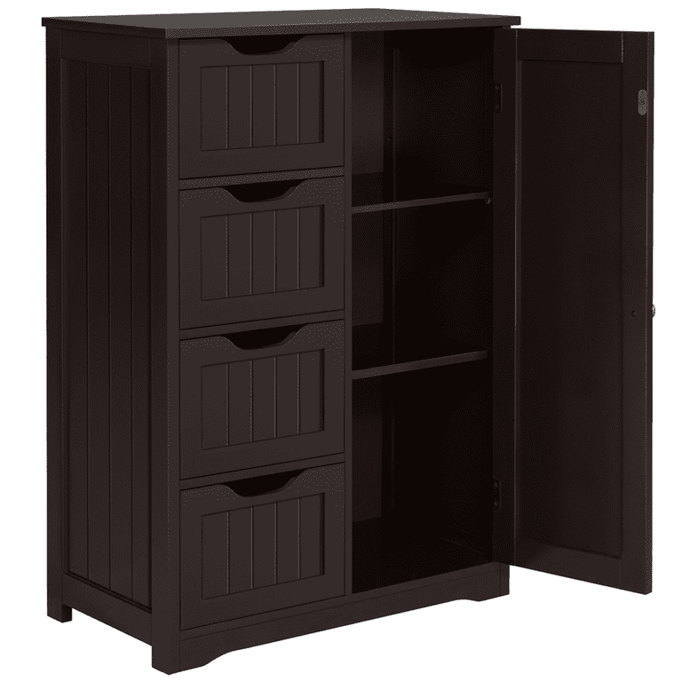 Alden Design Wooden Bathroom Storage Cabinet with 4 Drawers & Cupboard, Espresso