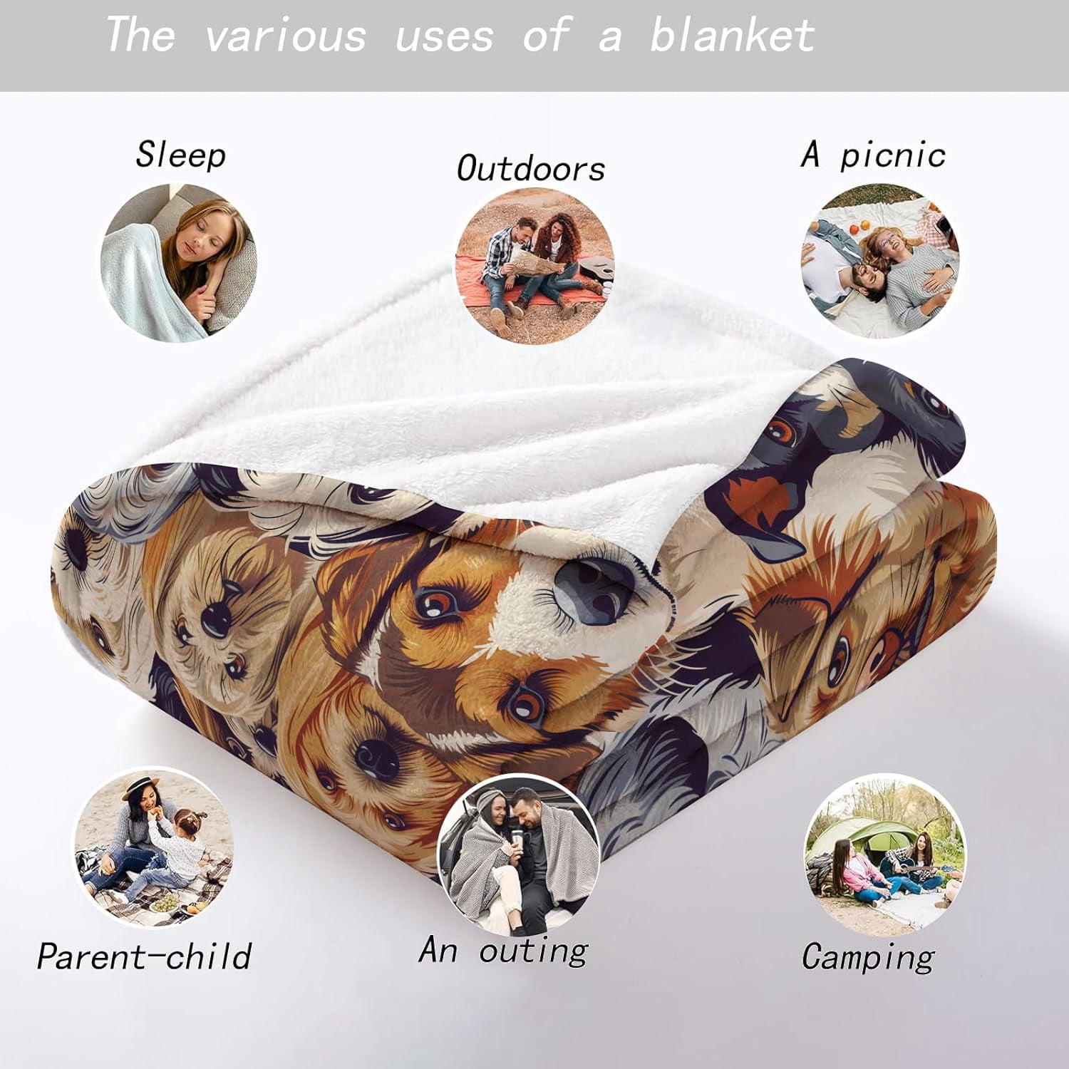 Cute Dog Throw Blanket - 60x80in,Ultra Soft, Cozy Lightweight Flannel, Animal Blankets - Gifts for Kids & Pet Lovers,for Couch Travel,Rustic Home Living Room Decor