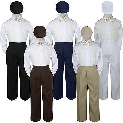 

4pc Boy Suit Set Champagne Bow Tie Baby Toddler Kid Formal Hat Pants S-7