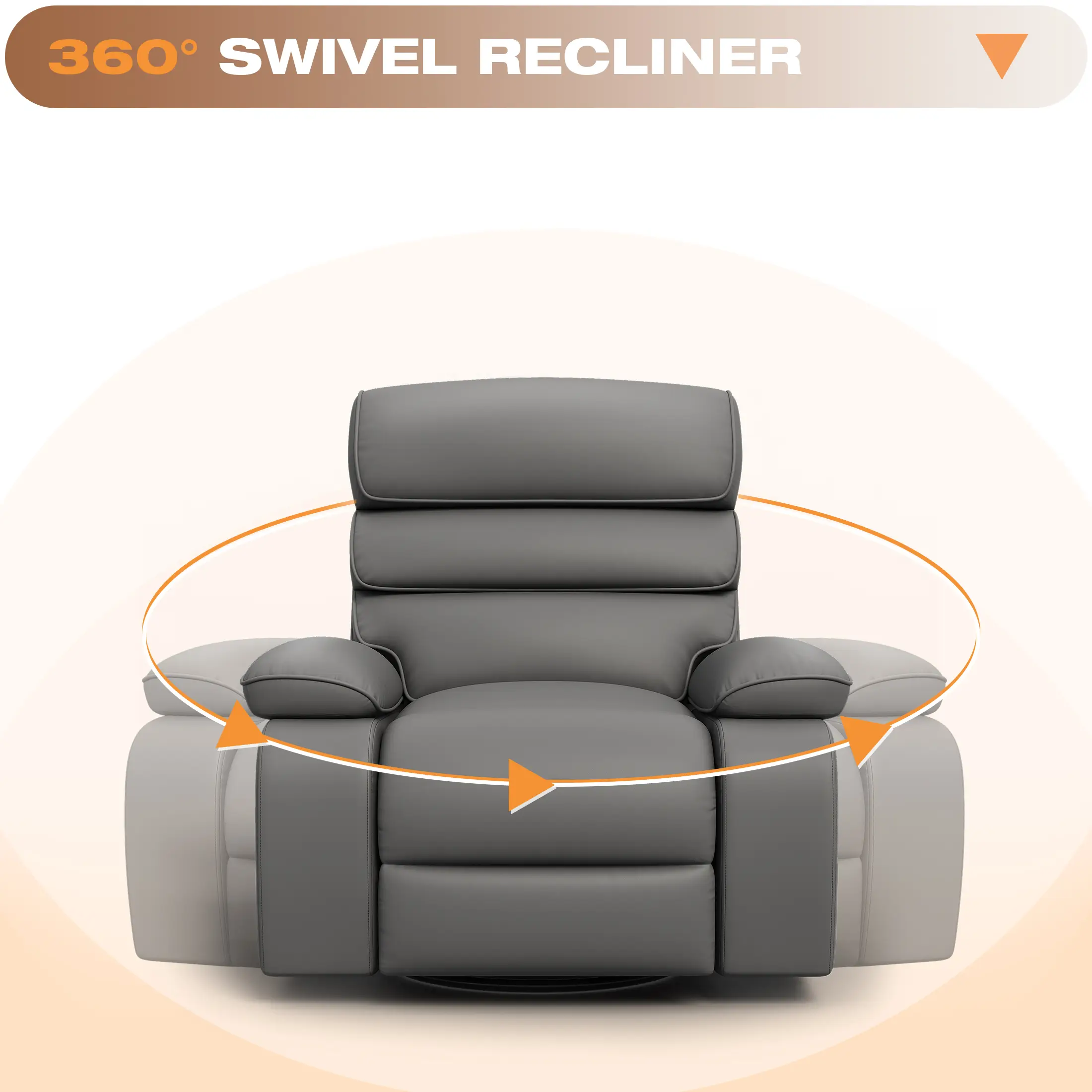 Techmilly Oversized Swivel Rocker  Recliner Chair with Heat and Massage, Adjustable Recline for Living Room,PU Leather (Dark Grey 35" Seat Width)