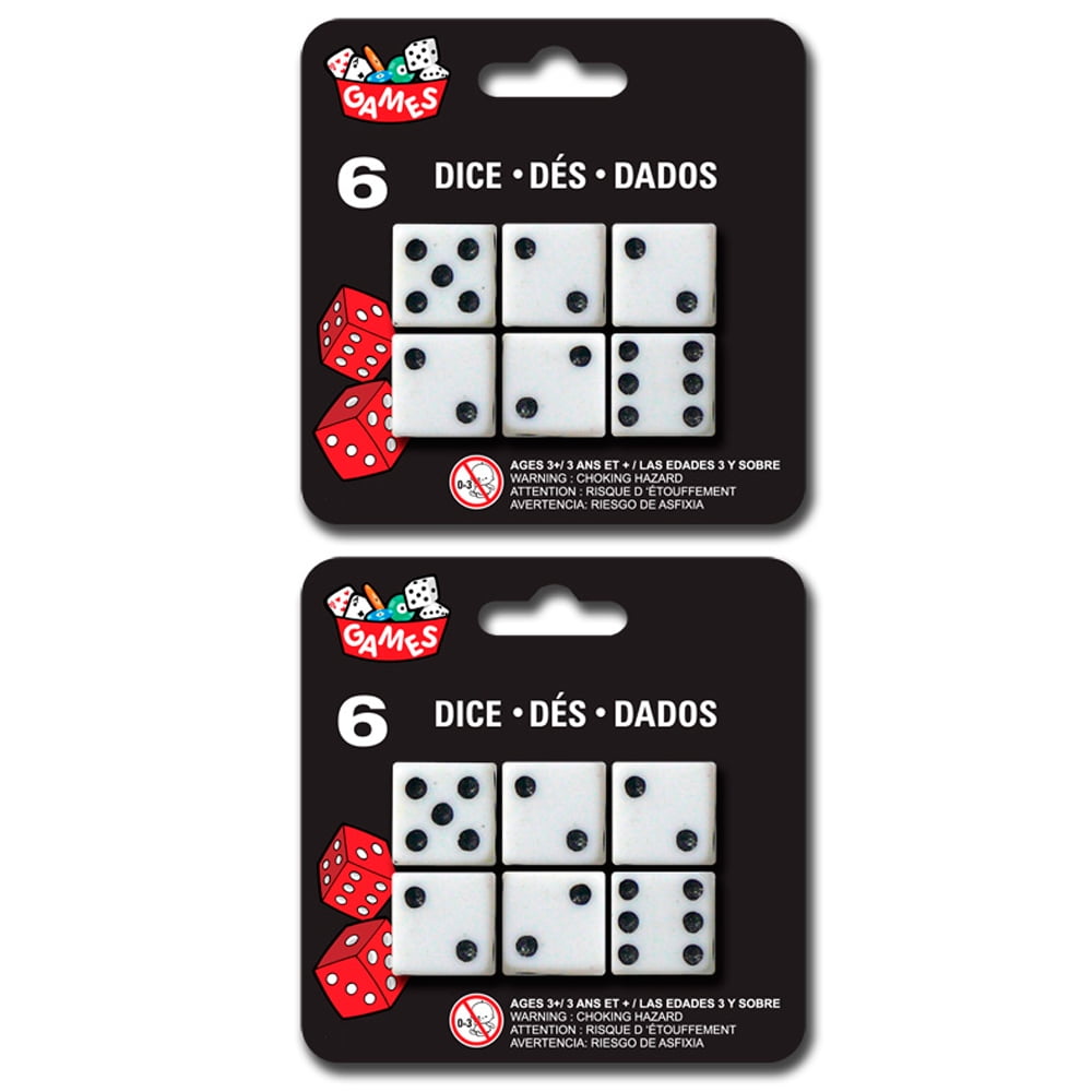 24 Pack 6 Sided Square Opaque Large 19mm White Dice With Black Pips 
