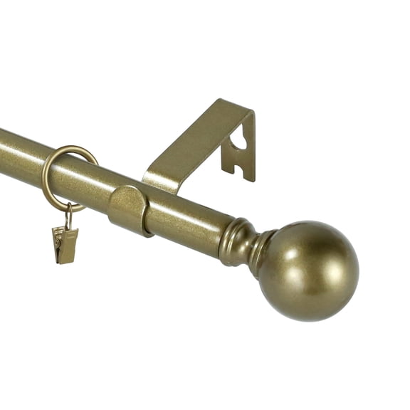 Urbanest Single Curtain Rod with 24 Clip Rings & Decorative Ball Finials – Classic Metal Window Drapery Rod Set, Heavy-Duty & Adjustable, 5/8" Diameter, 84" to 120", Antique Gold