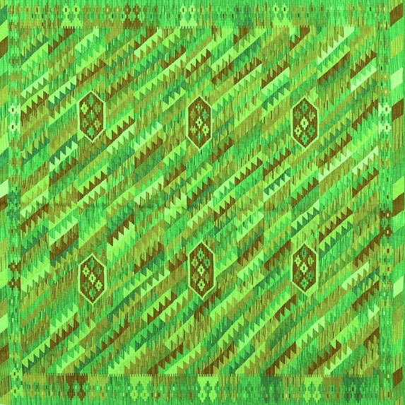 Ahgly Company Indoor Square Southwestern Green Country Area Rugs, 8' Square