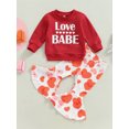 thumbnail image 2 of Bagilaanoe 2Pcs Toddler Baby Girl Valentine's Day Outfits Letter Heart Print Long Sleeve Sweatshirts Tops + Heart Print Flare Trousers 6M 12M 18M 24M 3T 4T Kids Long Pants Set, 2 of 9