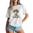 thumbnail image 3 of Women's T-Shirt Cute Little Sheep Daisy Flowers Short Sleeve Casual Tee Classic Crew Neck T Shirt for Women White, S, 3 of 7