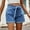Blue, variant on Shorts for Women TopLLC Womens Shorts Summer New Women's Solid Button Elastic Waist Bandage Zipper Pocket Fashion Casual Short Jeans Women Short Jeans
