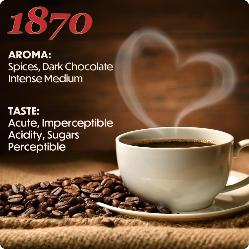 1870 by Caffè Barbera: Hesperia Premium Whole Bean Roasted Coffee, 4 Bean Blend from Indonesia and Brazil, Roasted in Italy by a Single Family over 150 years & 6 Generations (since 1870), 2.2lb / 1kg