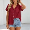 thumbnail image 6 of Womens Linen Cotton Button Down Shirts Casual Short Sleeve Lapel Collar Lightweight Breathable Summer Tops (S, Red), 6 of 9