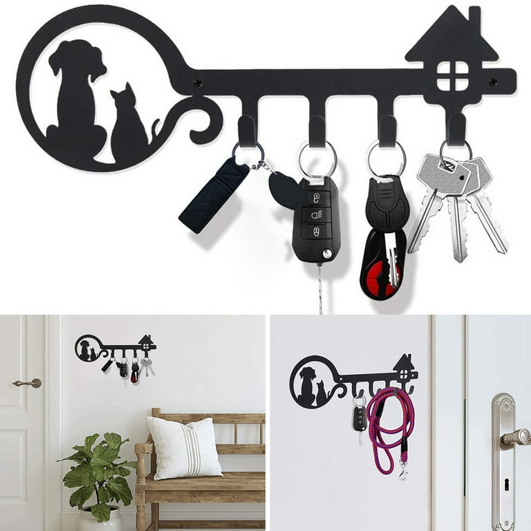 Wall Mounted Cats Key Rack Black Metal Key Holder Decorative
