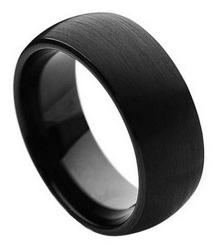 8mm Tungsten Carbide Black Enamel Center with Shiny Stepped Edge Wedding Band Ring For Men Or Ladies