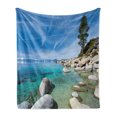 thumbnail image 1 of Lake Soft Flannel Fleece Blanket, Aerial View of a Tropic Lake Phenomenal Universe Innate Disposition of World Art Photo, Cozy Plush for Indoor and Outdoor Use, 50" x 60", Blue Grey, by Ambesonne, 1 of 6