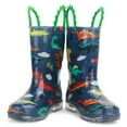 thumbnail image 2 of Toddler Boys Rain Boots Little Kids Baby child Light Up Waterproof Rubber Shoes Printed Mud Lightweight Adorable with Easy-On Handles Non Slip Sole Dinosaur Green Blue Size 9, 2 of 6