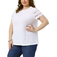 thumbnail image 4 of Blusa casual de mujer de talla grande Agnes Orinda, con panel de encaje calado, manga corta y cuello redondo, tamaño 3X, color blanco., 4 of 6