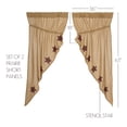 thumbnail image 2 of VHC Brands Burlap Natural with Burgundy Stars Primitive 63"x36"x18" Prairie Panel Pair Tan Rod Pocket Stenciled Cotton Drawstring Ties Window Curtains, 2 of 5