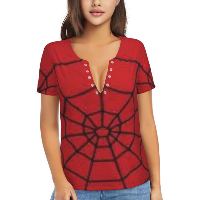 Spider-Man Women's Sexy Deep V-Neck Short Sleeve T-Shirt
