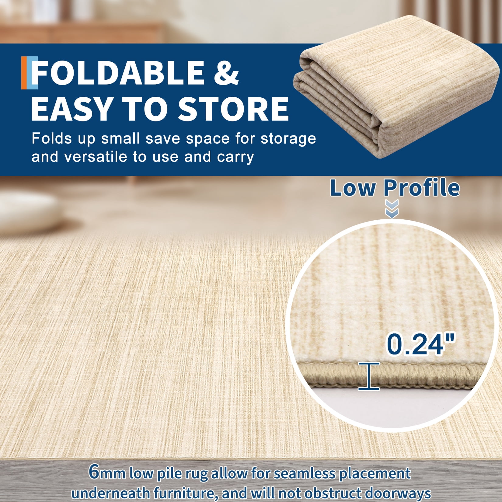 Garvee 5'x7' Modern Solid Color Area Rug with Non Slip TPR Backing, Washable Rugs Low Pile Non Shedding Indoor Carpet for Living Room Bedroom Home Office, Camel