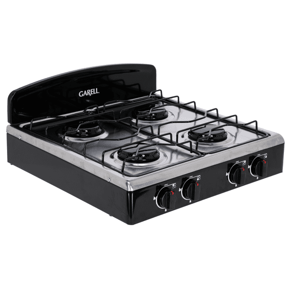 Estufa Parrilla de Gas de Mesa 4 Quemadores Garell Negra de Acero Inoxidable PM4Q-IN