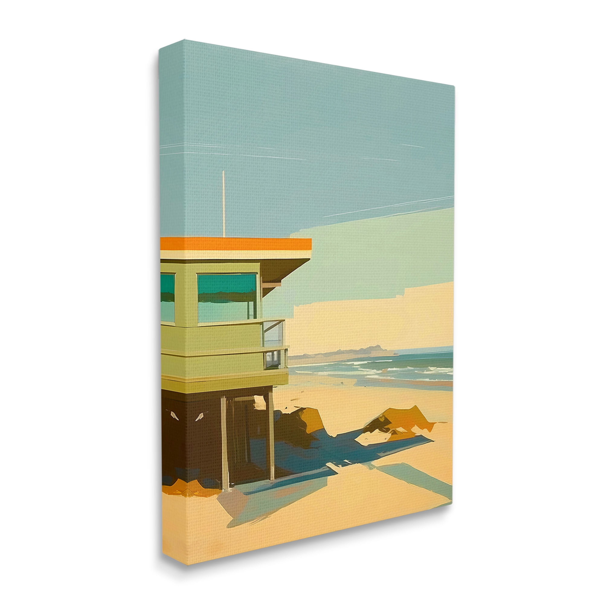 Stupell Industries Modern Sunlit Beach Hut Landscape Painting Gallery Wrapped Canvas Art Print Wall Art, 16 x 20