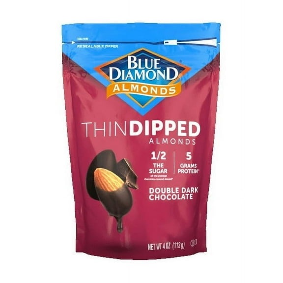 Pack of 2 Blue Diamond Almonds, Double Dark Chocolate Thin Dipped Almond Snack Nuts perfect for snacking, 4 oz