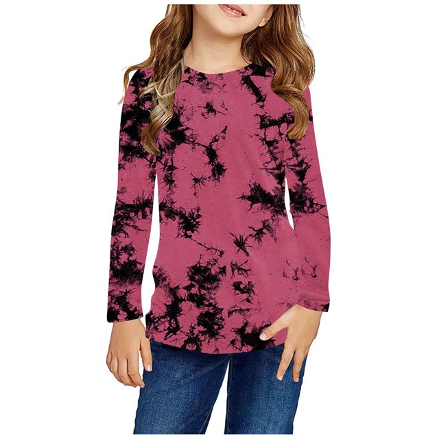 RXIRUCGD Chemises à Manches Longues pour Filles, Col Rond Mignon, Blouses Décontractées Élégantes (Rose, Taille : 4 Ans)