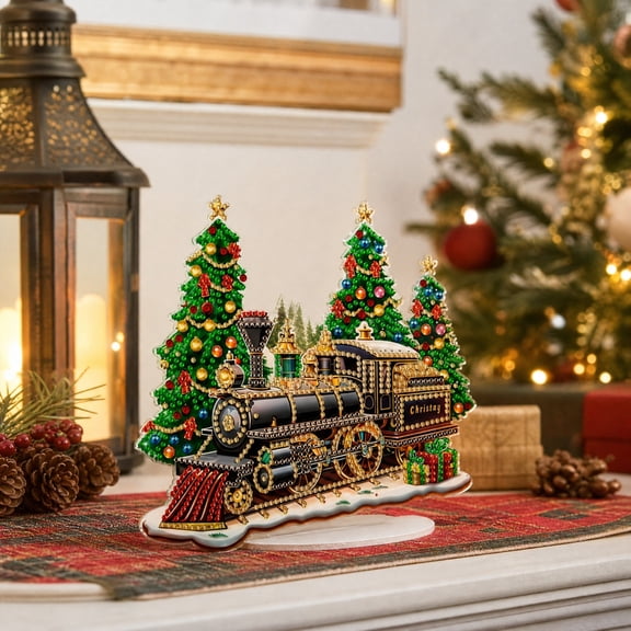 Tyidzon Diamond Art Christmas Ornaments 2D Handmade Diy Painting Acrylic Christmas Tree Holiday Decoration for Adults Crafts Family Decor