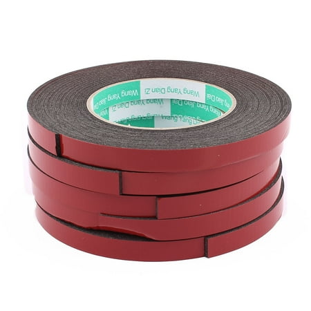 Unique Bargains 5 Pcs Black Strong Double Sided Adhesive Tape Sponge Tape 12MM Width 5M Long