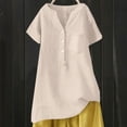 thumbnail image 2 of Womens Tops Linen Blouse Summer Beach Short Sleeve V Neck Button Down Casual Tunic Loose Shirt Cotton & Linen Light Com fortable for Beach & Daily Wear Package 5Xl Shirts for Women, 2 of 3