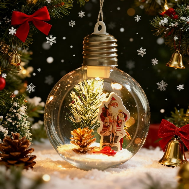Creatives Christmas Santa Ornament With Lights Plastic Transparent Hanging Ball For Festive Decoration On The Christmas Tree