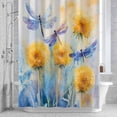 thumbnail image 3 of Spring Dragonfly Shower Curtain for Bathroom Decor, Yellow Pastoral Flowers Waterproof Fabric Shower Curtain, 54"x78" Set with 12 Hooks, 3 of 9