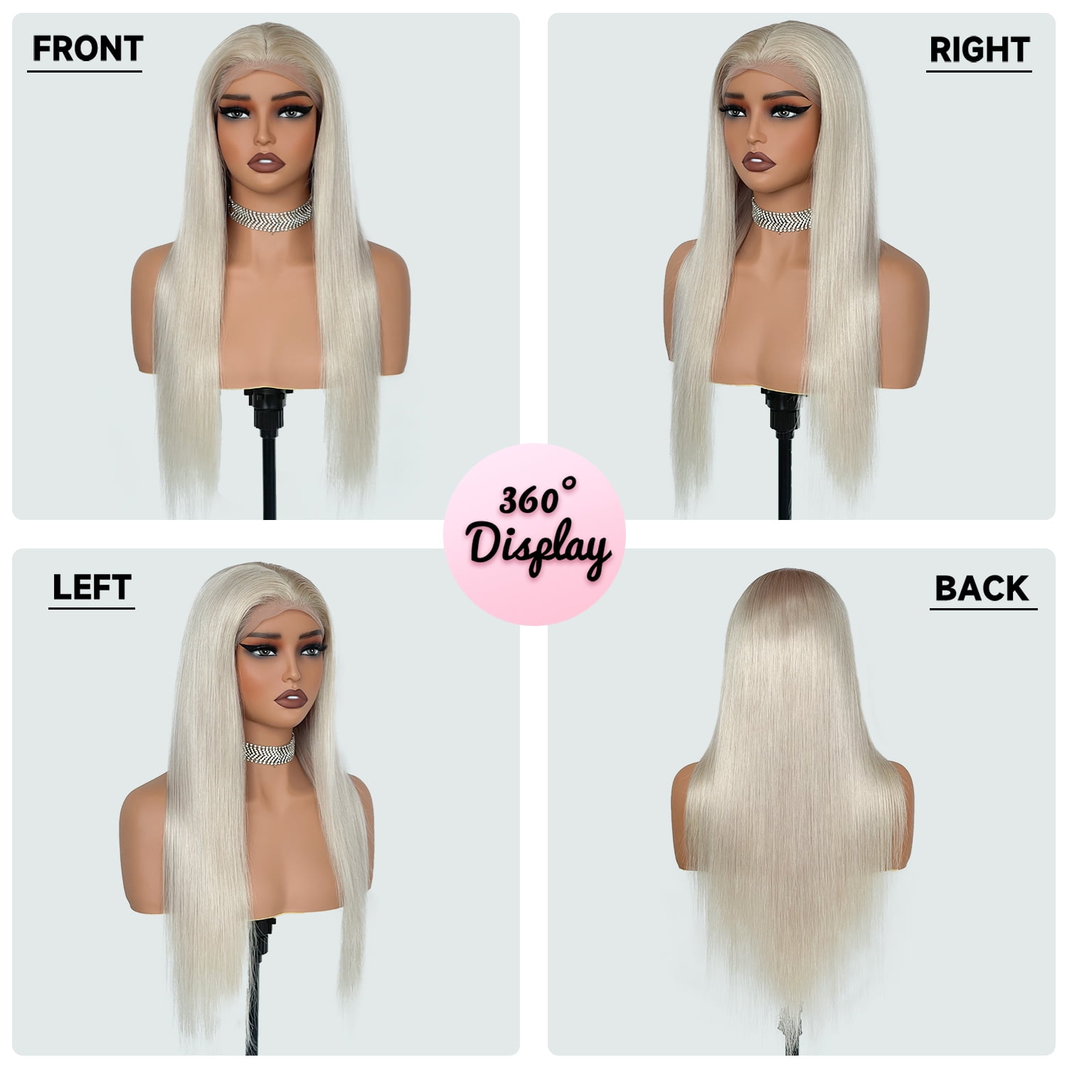 Platinum Blonde Lace Front Wigs Human Hair Pre Plucked #60 Straight Human Hair Wig 13x4 HD Transparent Lace Frontal Wig Glueless Silver Lace Front Wigs for Women 180 Density 28 Inch