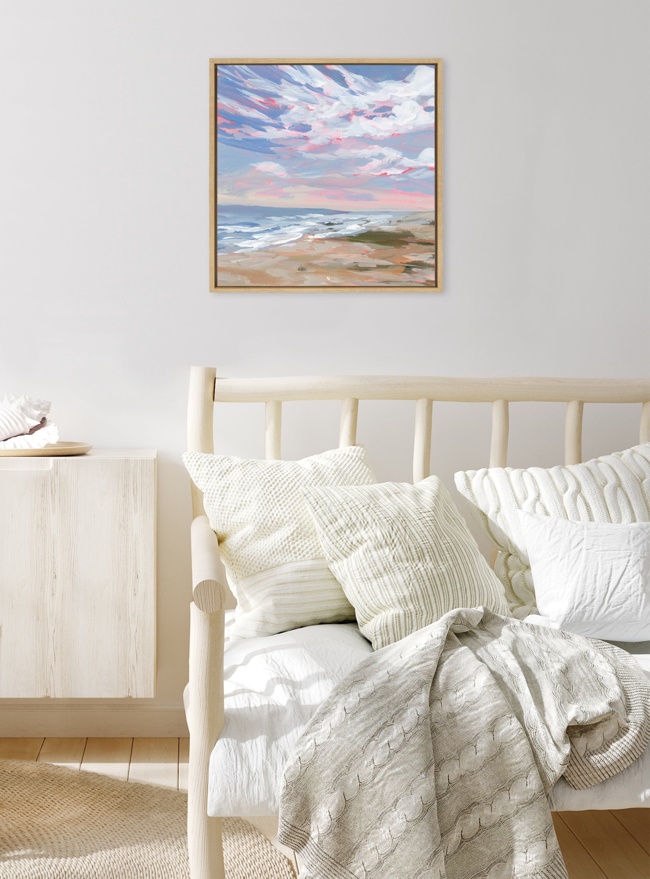 Birch Harbor Sylvie Maryland Framed Canvas Wall Art by Emily Kenney, 22x22 Natural, , Coastal Beach Landscape Art