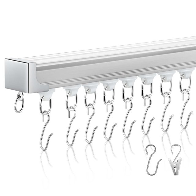 Juego de riel de techo para cortina blanco 14,4 pies a 18 pies montaje en techo longitud ajustable barras para cortinas con clips y ganchos