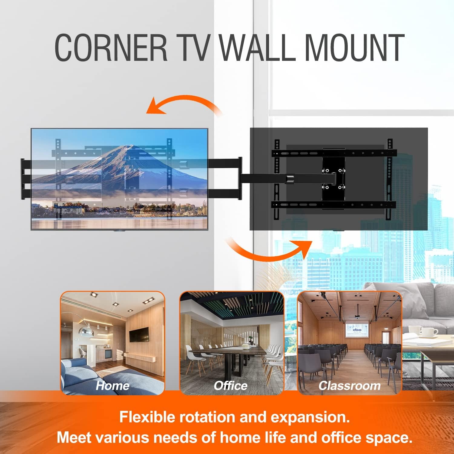 Long Arm TV Wall Mount for 37-75 Inch TV, 47” Extra Long Articulating Arm Full Motion TV Mount, Corner TV Bracket Swivel and Tilt Fits, Max VESA 600x400mm, 99 lbs. Loading, 16”,18”, Studs