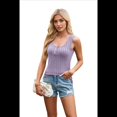 thumbnail image 2 of Camiseta Sin Mangas Acanalada para Mujer, con Botones Al Frente, Cuello Redondo, Informal, de Verano, de Punto, Corte Entallado, Camisola Púrpura L, 2 of 10