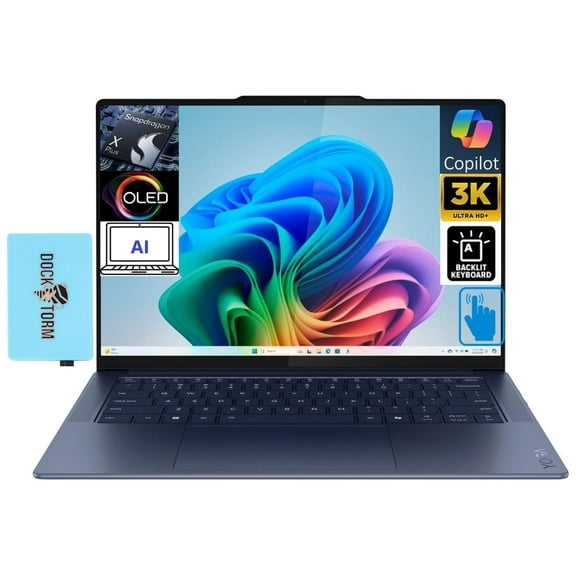 Lenovo Yoga Slim 7X Copilot PC Laptop 14.5" Touchscreen OLED 3K 1000 nits Display (Snapdragon X Elite X1E-78-100, 16GB LPDDR5X, 512GB SSD, Backlit KB, WiFi 7, Win 11 Pro) w/DKZ USB Port Expander