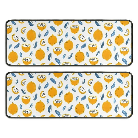 Kitchen Rugs Sets Of 2,Yellow Lemon Fruit Slices White Pattern Anti Fatigue Kitchen Mat Rugs Non Slip Washable,Decorative Kitchen Floor Mats for Kitchen,Sink,Laundry,17"x47" 17"x47"