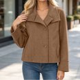 thumbnail image 6 of WIZUTIZ Women's Solid Color Button Front Jacket Turn Down Collar Long Sleeve Loose Casual, 6 of 7