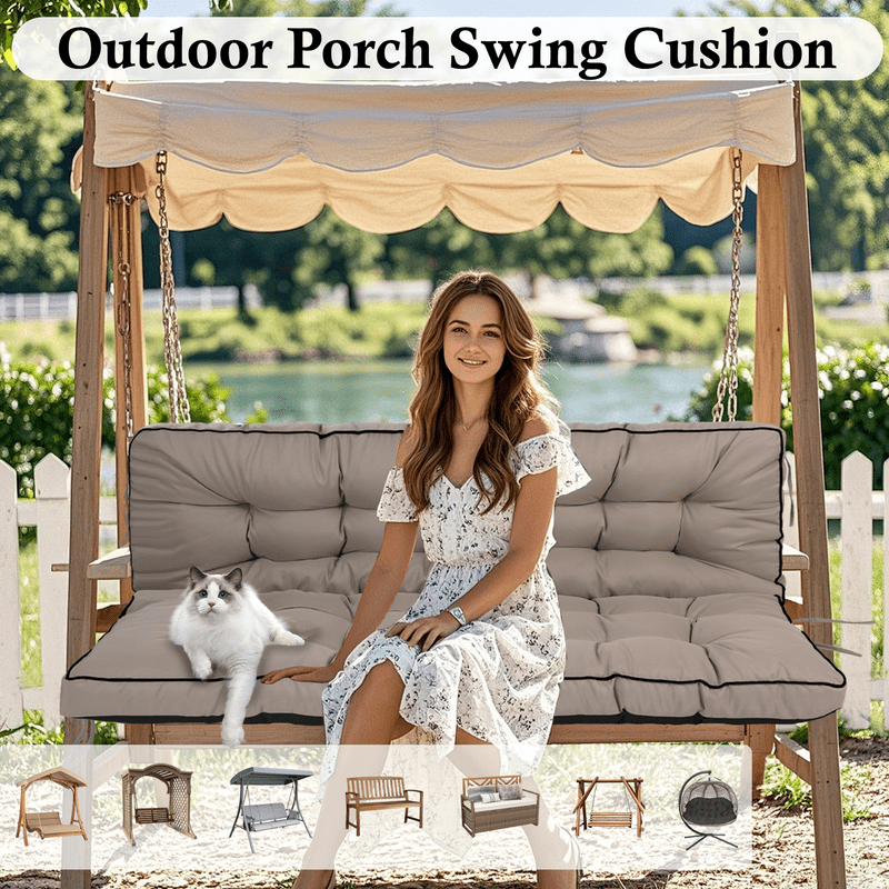 SDJPOI 2-3 Seater Porch Swing Replacement Cushion, Thicken 4" Waterproof Outdoor Bench Cushions with Backrest for Outdoor Furniture (khaki，55in*40in）